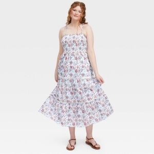 Roller Rabbit White Maxi Dress with Pink Floral Print